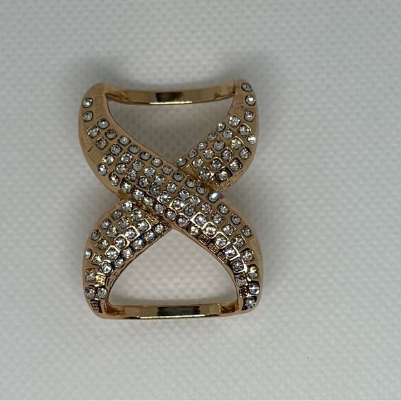 Dazzling Gold Tone X-DesignCrystal Rhinestone Scarf Slide/Ring - Picture 6 of 9
